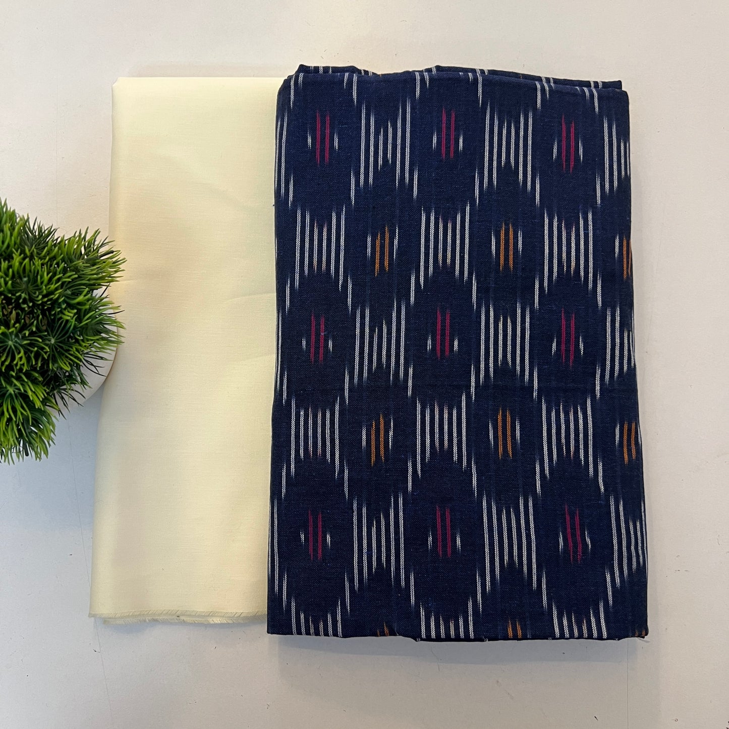 Soft Handloom Ikat Cotton With Pure Cotton Bottom Combo Set (PH9057)
