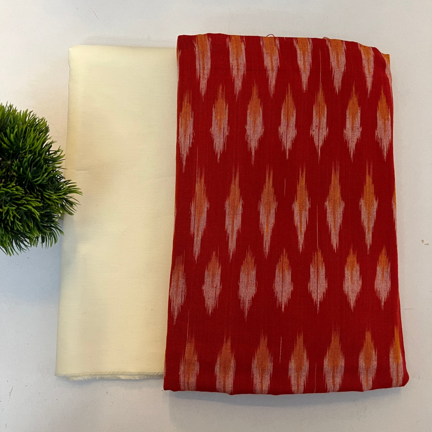 Soft Handloom Ikat Cotton With Pure Cotton Bottom Combo Set (PH9061)