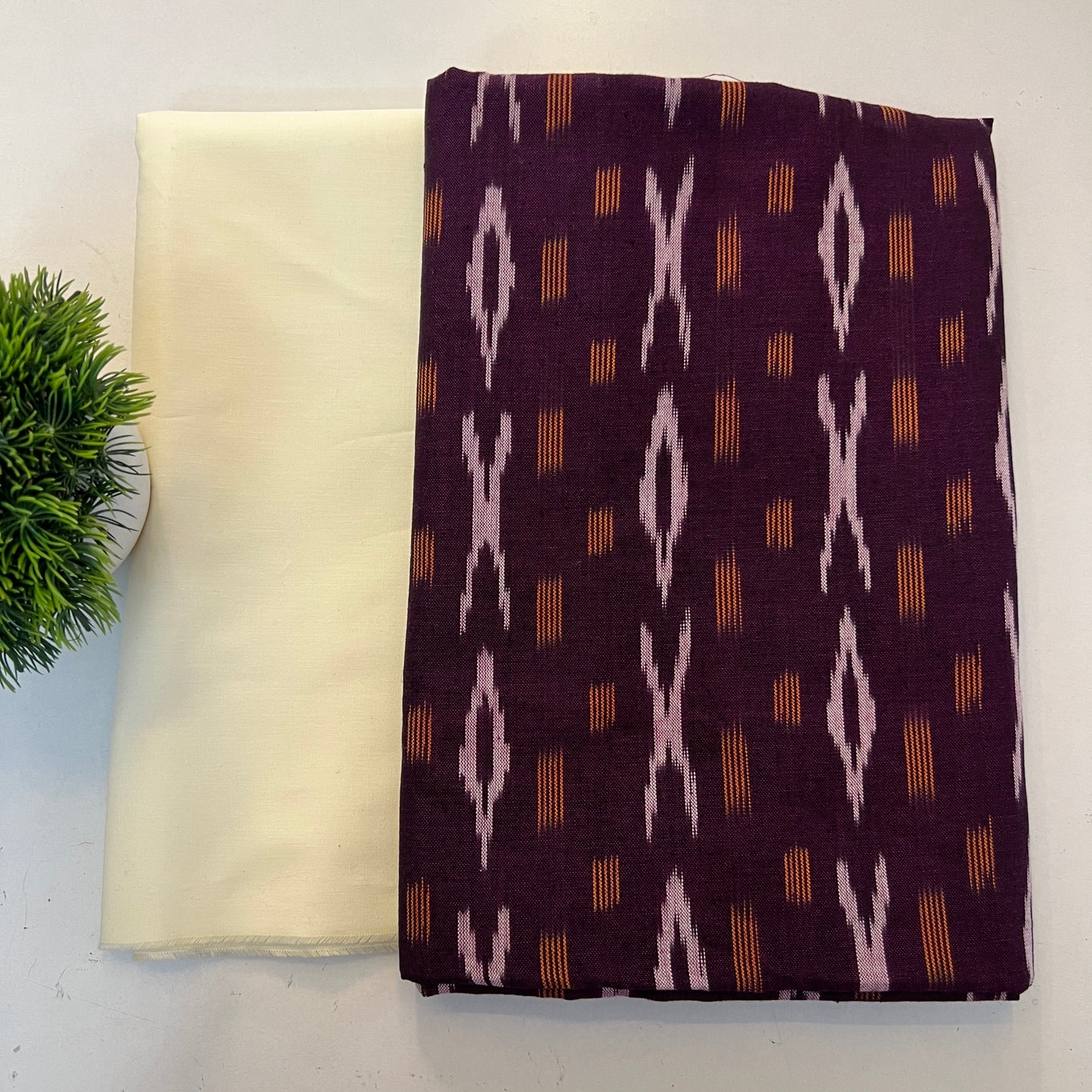 Soft Handloom Ikat Cotton With Pure Cotton Bottom Combo Set (PH9063)