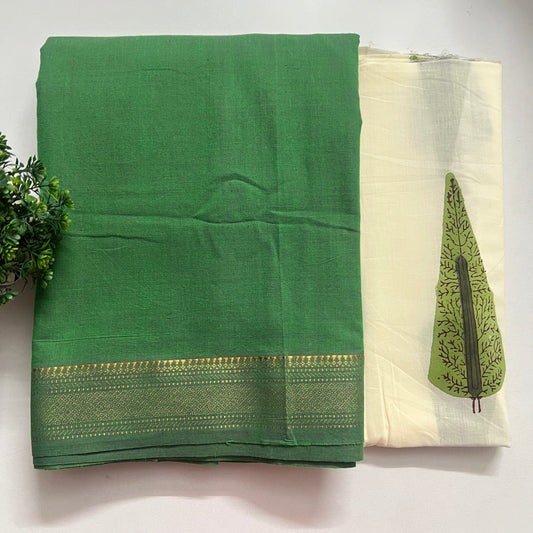 Soft Handloom Cotton With Pure Cotton Hand Block Print Combo Set (PH8473)