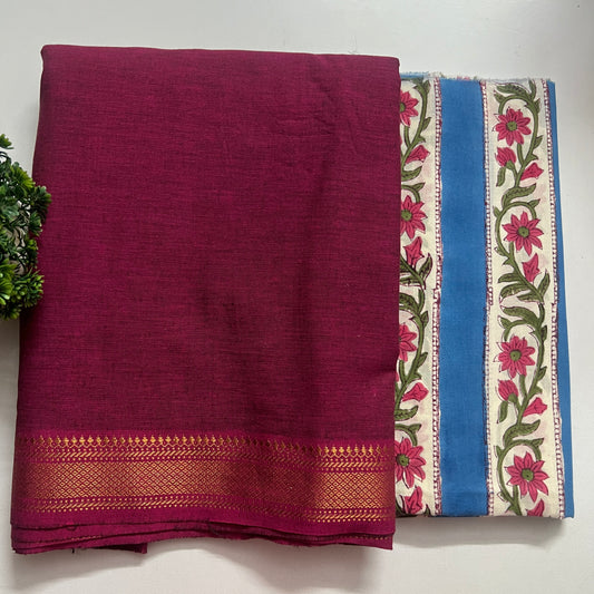 Soft Handloom Cotton With Pure Cotton Hand Block Print Combo Set (PH8474)