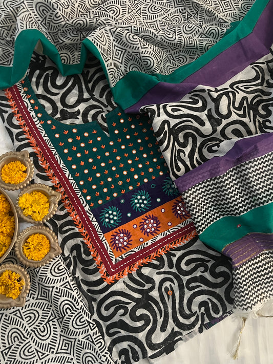 CHANDERI SILK EMBROIDERY SET