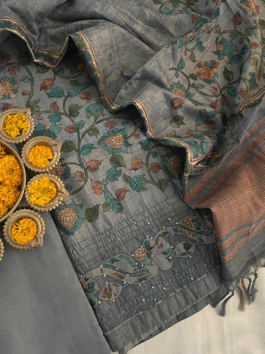 SEMI TUSSER KALAMKARI PRINT SUIT