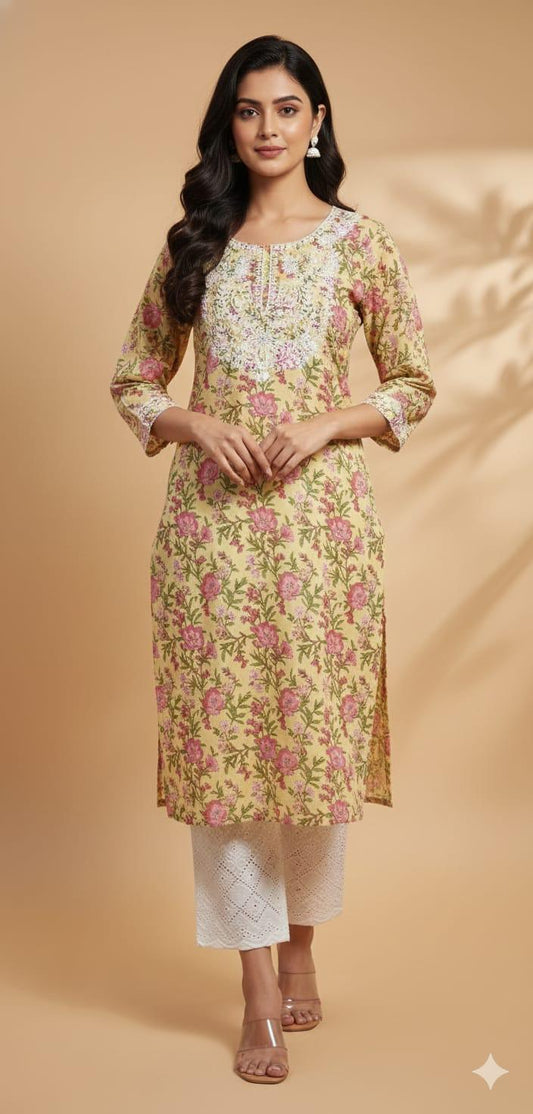 COTTON BLOCK PRINT KURTIE