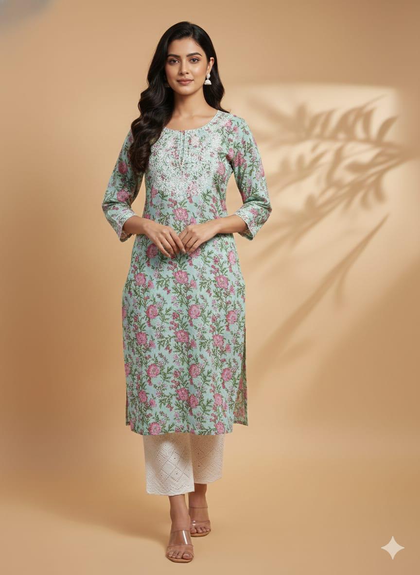 COTTON BLOCK PRINT KURTIE